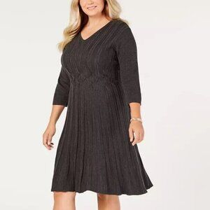 Connected Apparel Women's Plus Size Winter Gray Sweater Dress Tunic Midi, Sz 2X